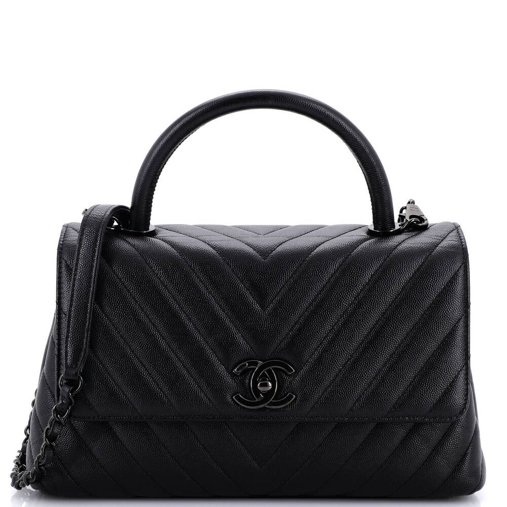 Chanel Small So Black Coco Top Handle Bag Chevron Caviar